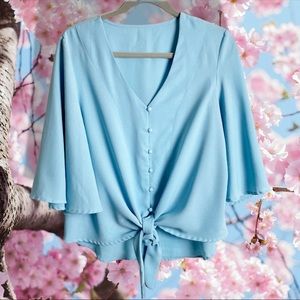 Luvamia - Light Blue Tie Front‎ Blouse with Butterfly Sleeves - Sz. L